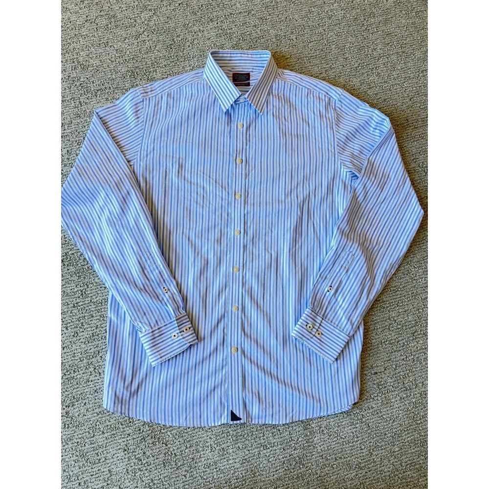 UNTUCKit Mens XL Tall Regular Wrinkle Free Striped Blue Two Ply Cotton Shirt